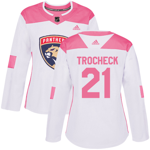 Adidas Panthers #21 Vincent Trocheck White/Pink Authentic Fashion Women's Stitched NHL Jersey